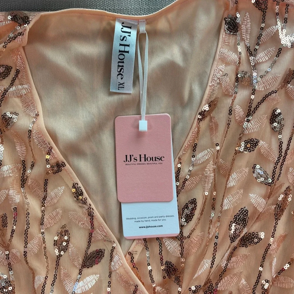 JJs House Ineta Womens XL Orange Sequin Mesh Cocktail Dress Short Sleeve NWT - Picture 5 of 7